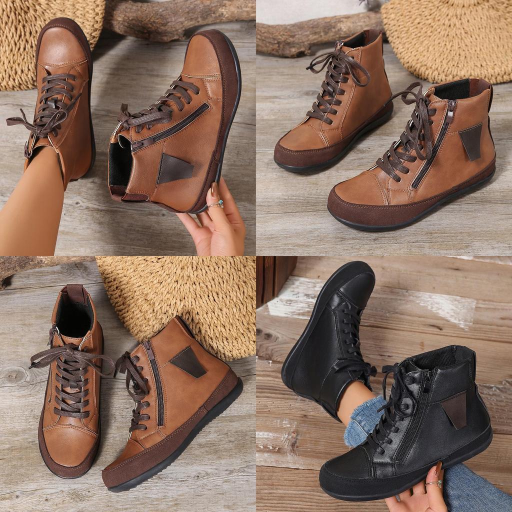 Stylish Adult Women's Solid Color Fashion Boots With Comfortable Flat Sole And Side Zipper