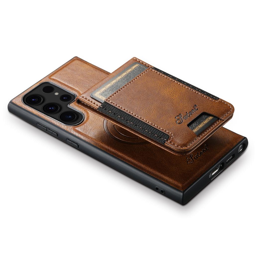 SUTENI H17 For Samsung Galaxy S24 Ultra Magnetic Case Waxy Texture Detachable Card Holder Phone Cover