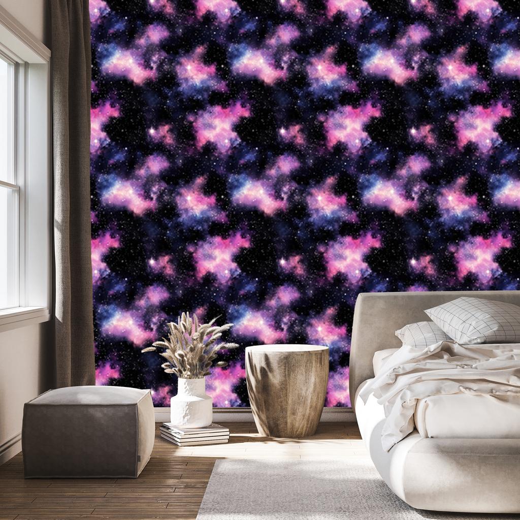 Watercolor Galaxy Wallpaper Black, Indigo and Violet 50x1000