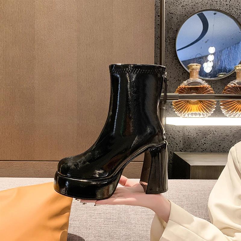 High Heels Kurze Stiefel Damen Mode Schuhe Herbst Winter Chunky Heels Wasserdicht Karree Übergröße Stiefeletten 2024