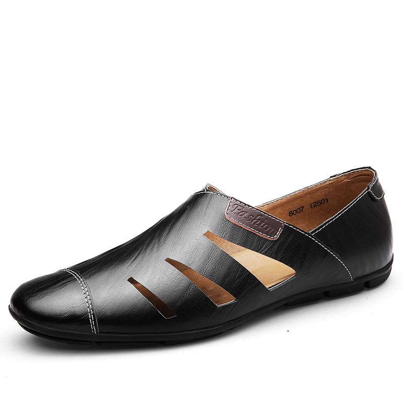 

Мужские летние мокасины из натуральной кожи, модные туфли с вырезами, новые удобные классные мужские туфли на плоской подошве, оригинальные повседневные сандалии для мужчин 47 чёрный