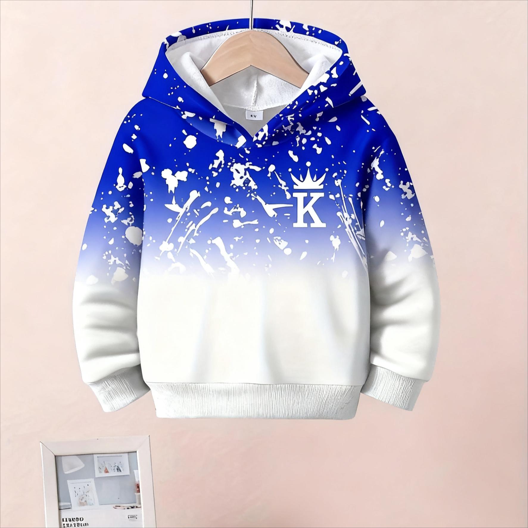 

Autumn 3D Gradient Splash Letter King Printed Hoodies Fashionable Casual Sports Long Sleeved Children s Boy Hooded Sweatshirts 160