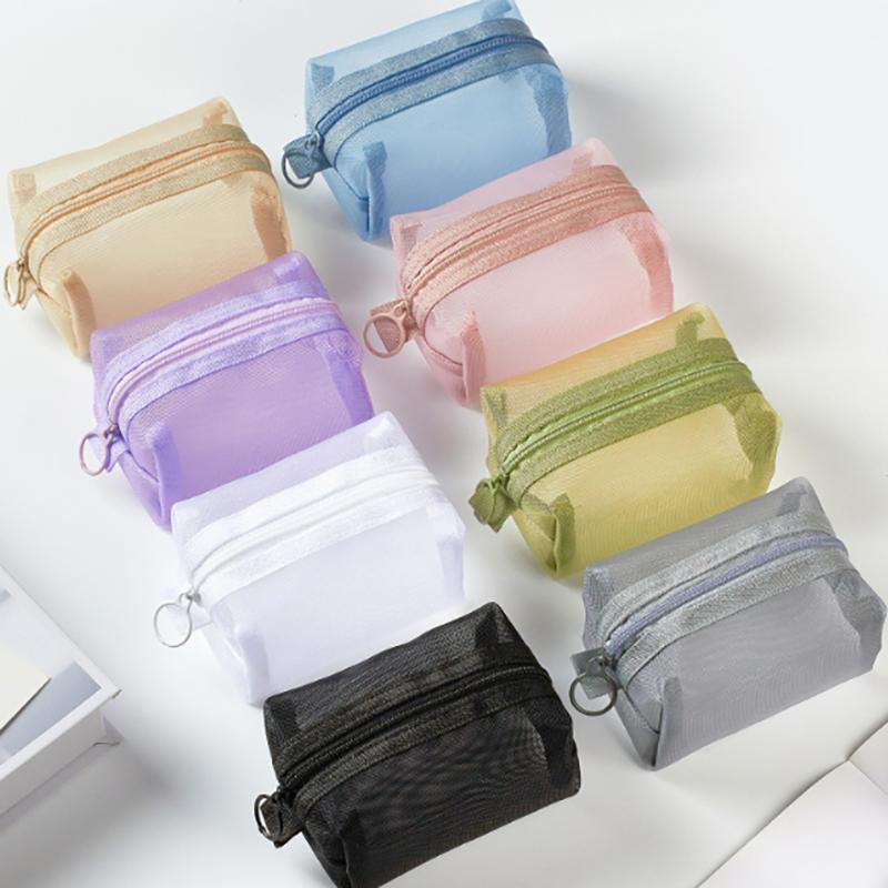 Multipurpose Breathable Square Mesh Storage Pouch Lightweight Mini Wash Bag Mini Zipper Coin Purse Large Capacity Coin Purse