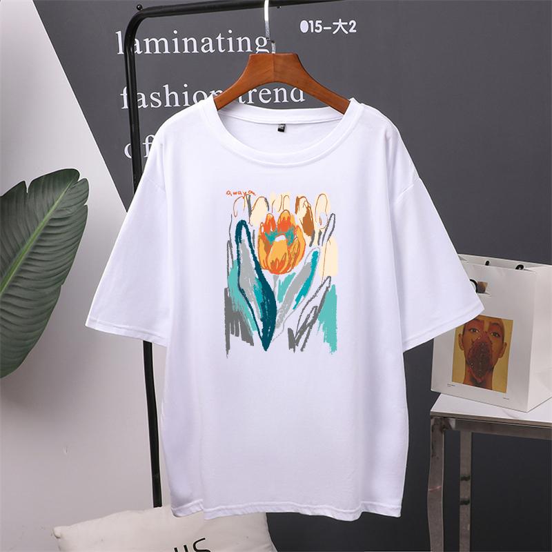 

Футболка с цветочным принтом, винтажные футболки большого размера, женская уличная одежда, женские топы, футболки XXL белый