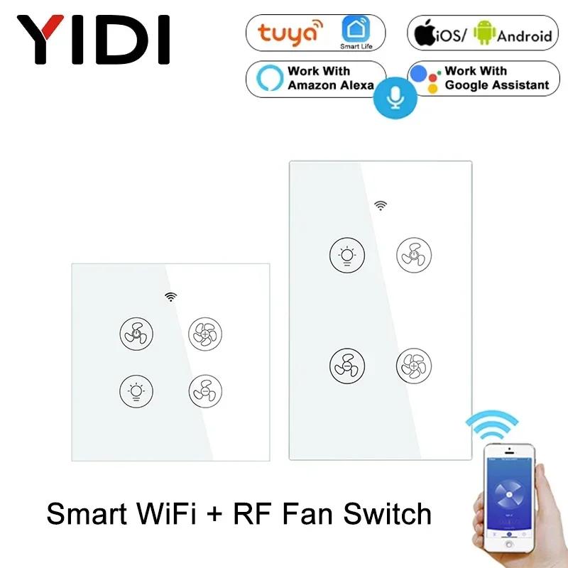 Tuya WiFi RF Smart Ceiling Fan Light Lamp Wall Switch Smart Life Remote Various Speed Control Works with Alexa Echo Google Home