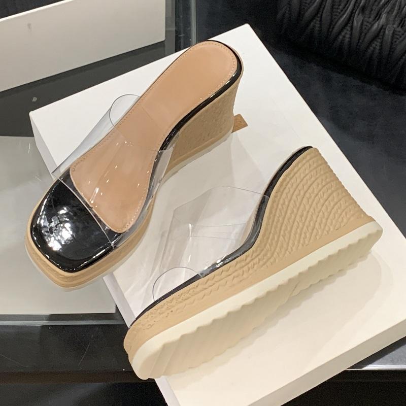 

Fashion Eilyken Summer New Fashion Open Toe Platform Wedges Heels Women Slippers PVC Transparent Ladies Slides Shoes Zapatos De Mujer 35
