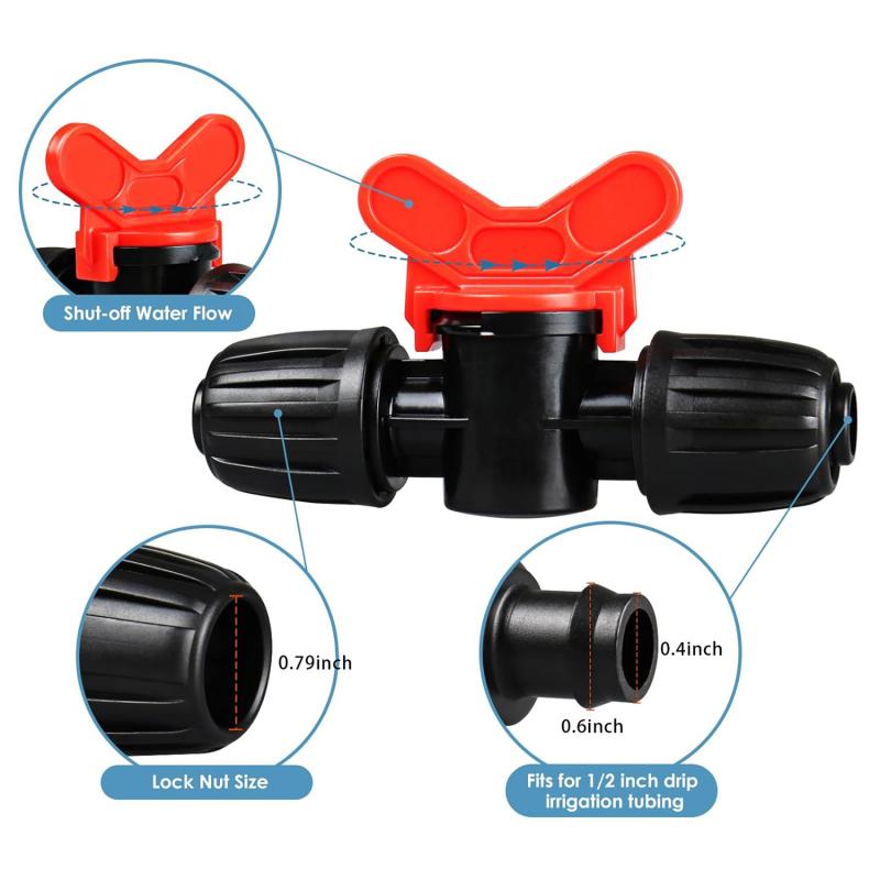 Conectores de porca Válvula de interruptor de gotejamento para tubo de gotejamento de 1/2" Válvula de corte de fluxo de água de 16 mm Conexões