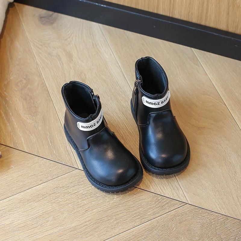 2024 Children Leather Shoes for Girls Autumn Winter New Fashion British Style Soft Bottom Anti-slippery Versatile Short Boots