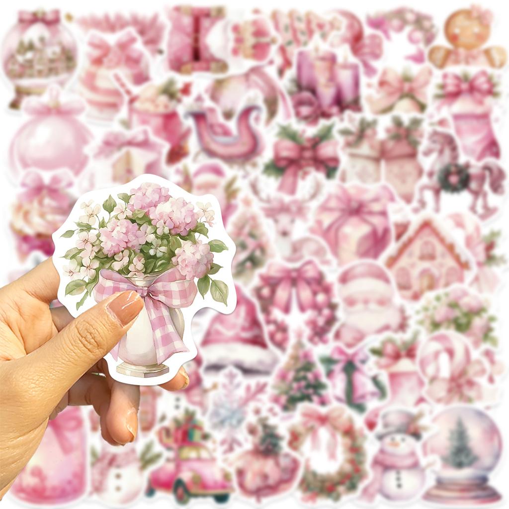 50 Cartoon Pink Christmas Doodle Stickers Decorate Guitar Notebook Suitcase DIY Waterproof