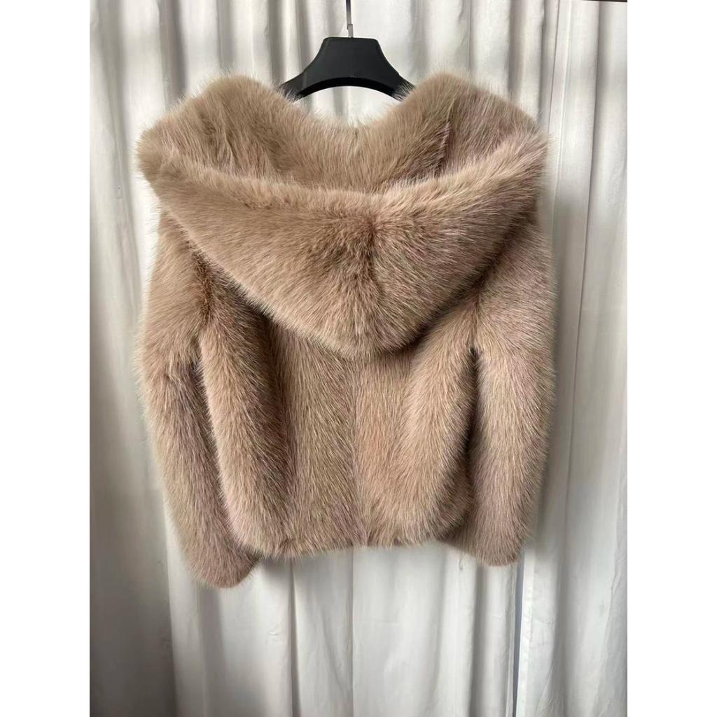 VAYLA Women Faux Fur Short Coats Y2k Hooded Jackets Long Sleeves Covered Single Breasted Thick Loose Fit Casual  Autumn Winter