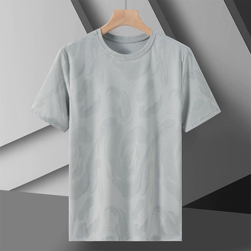 Ice Silk Cool Short Sleeved T-shirt Men's Fashion Printed Sports Casual Loose Fitness Quick Drying Breathable T-shirt