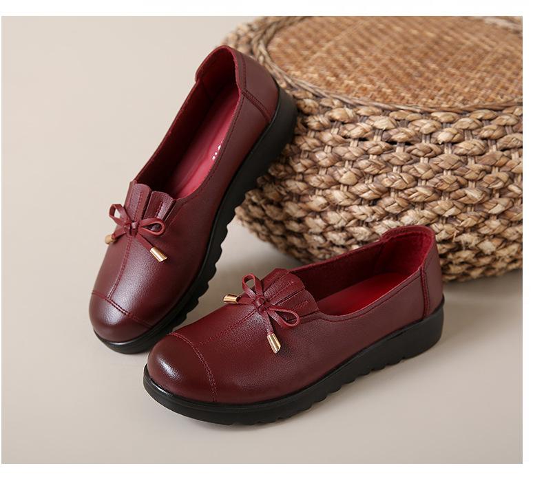 Brown Women's Flats Comfortable Flat Shoes Spring Autumn High Quality Mom Shoes with Butterfly Knot Decoration