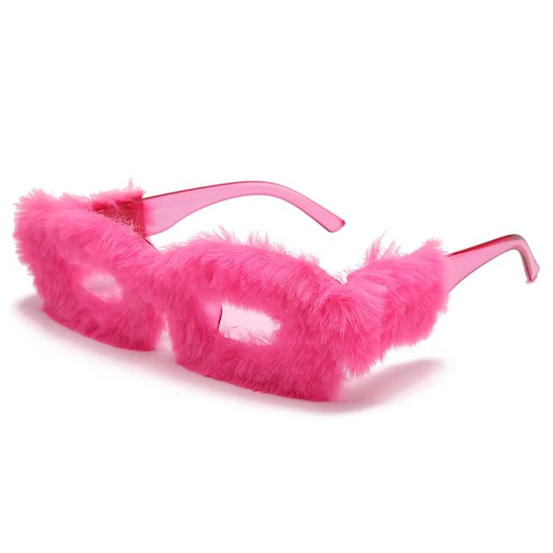 Rectangle Sunglasses Women Fashion New in Furry Frame Vintage Shades Eyewear Brand Design UV400 Winter Party Sun Glasses