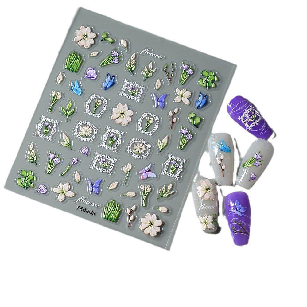 5D Butterfly & Lily of the Valley Nail Stickers - Mori Style Floral, Self-Adhesive