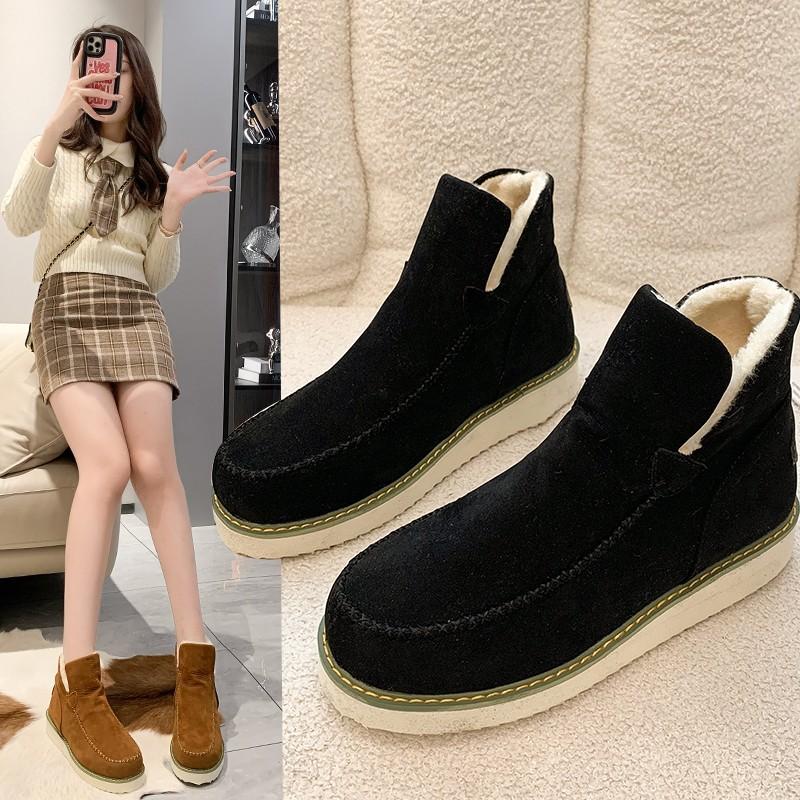 

Женские зимние ботинки, теплые плюшевые однотонные без шнуровки, модные женские ботильоны больших размеров, женские зимние удобные женские хлопковые туфли, новинка 43 чёрный