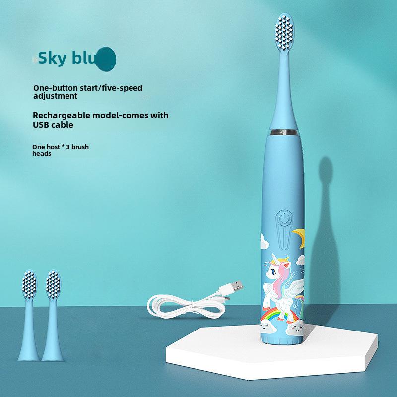 Waterproof Ultrasonic Kids' Electric Toothbrush - Cute Cartoon Design, Soft Bristles, IP7 Rated, Perfect Gift