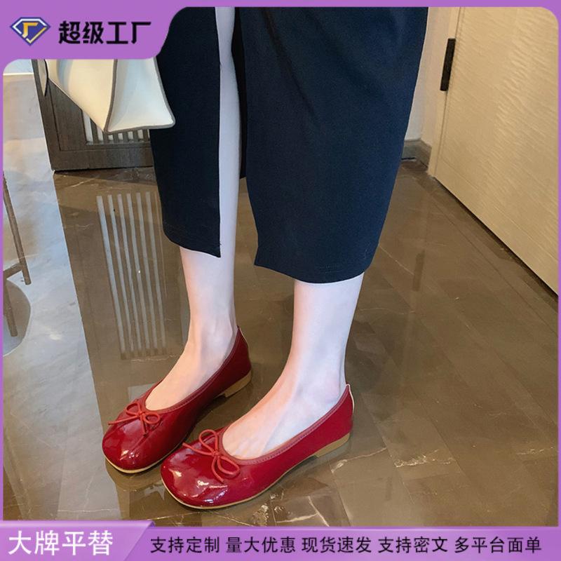 Grape mother studiolee spring and autumn versatile gentle round head bow shallow mouth Korean version flat single shoes women's shoes summer