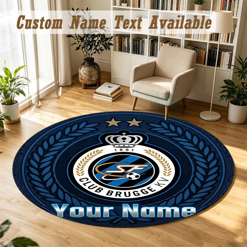 Round Rug Custom NameClub Brugge FC Pattern Non Slip Carpet Home Floor Decor