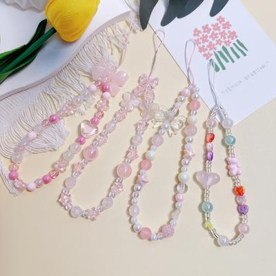 Pingente de Celular Urso Rosa com Laço: Cordão Anti-Queda e Alça de Pulso