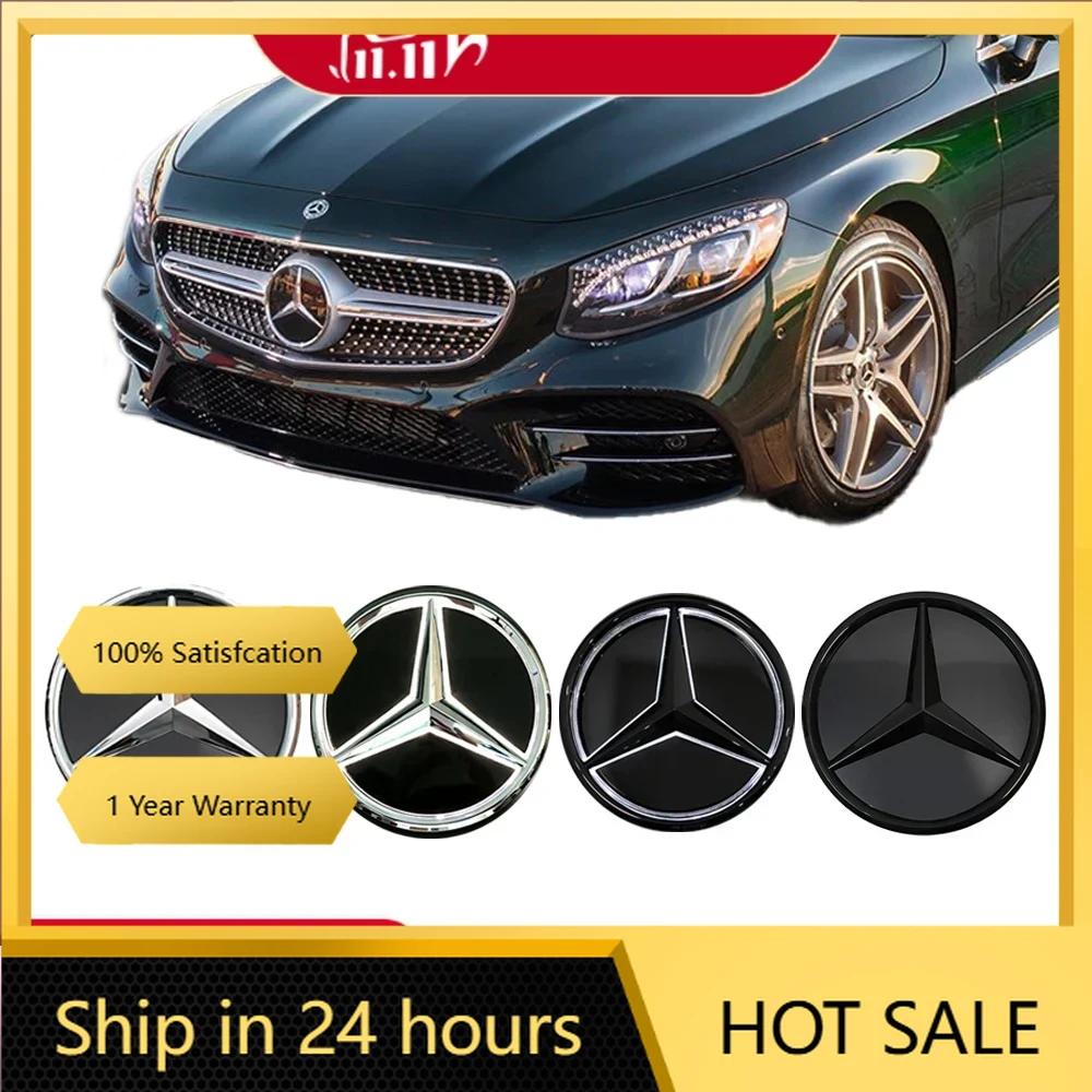 New For Mercedes Benz Chrome Silver And Glossy Black Car Front Grilled Star Emblem Illuminated Logo For Mercedes Benz C A S SL