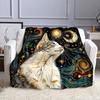 "Celestial Cat and Starry Sky Design" Patterned Flannel Blanket Perfect for the Bedroom Living Room, Sofa, or a Little Nap