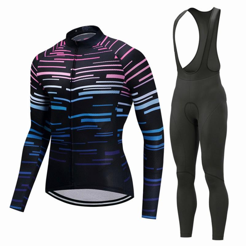Mens Long Sleeve Cycling Jersey Set Breathable Quick Dry Bike Riding Sportswear