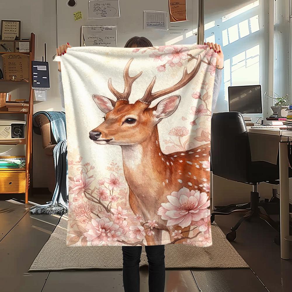 1PC Romanticism Print FlAannel Blanket, High Quality Comfortable for All Seasons, Home Decor, Warmth and Comfort