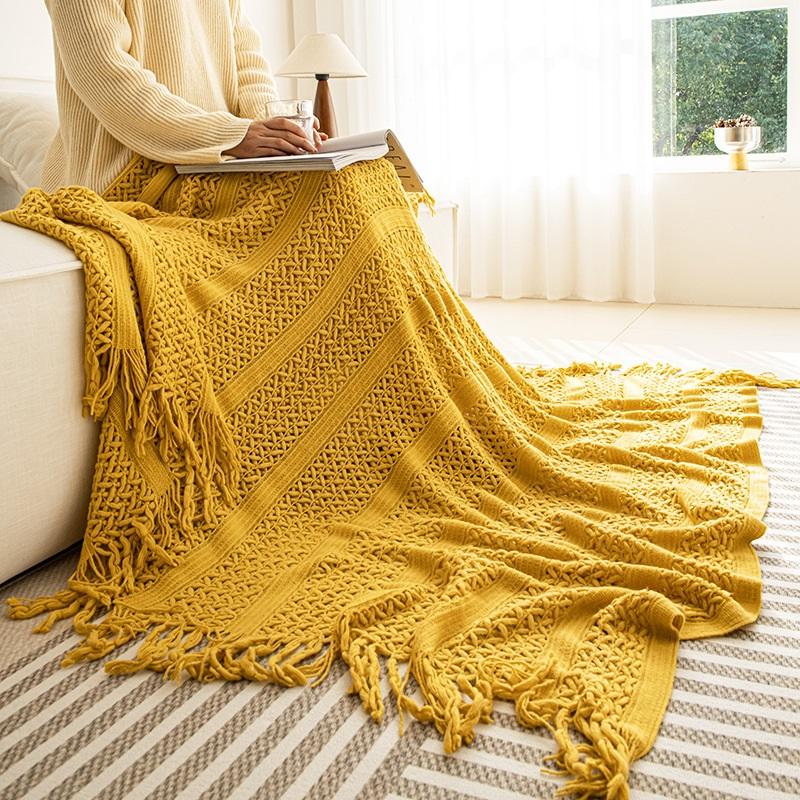 Acrylic Knitted Shawl Blanket Geometric Cable Knit Throw Blanket For Office Couch Sofa Blanket Autumn Winter Cozy Nap Blanket
