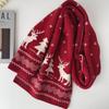 Red Wool Knitted Scarf Deer Winter Cashmere Scarves Retro Christmas Scarf  Student