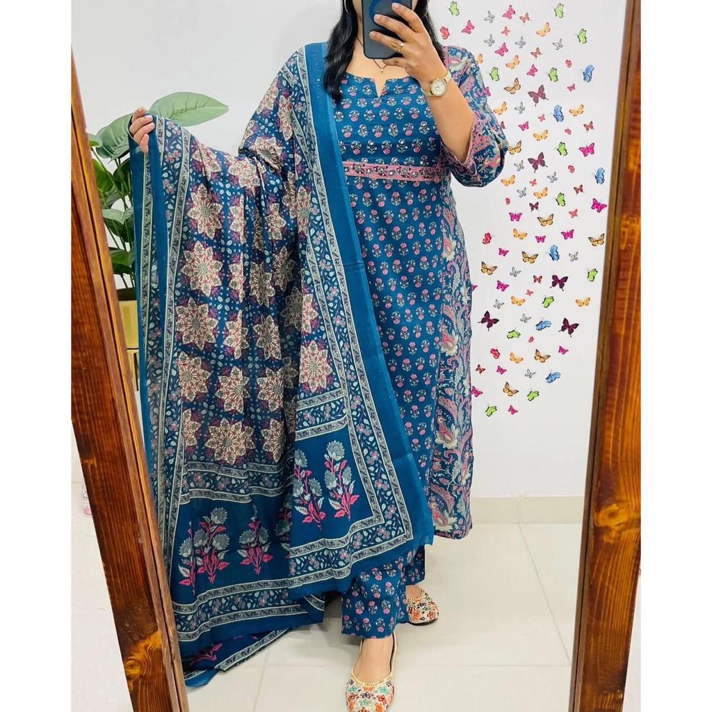 Indian Women Designer Party Wear Top Tunic Kurti Pant Dupatta Salwar Kameez Set SC-2332