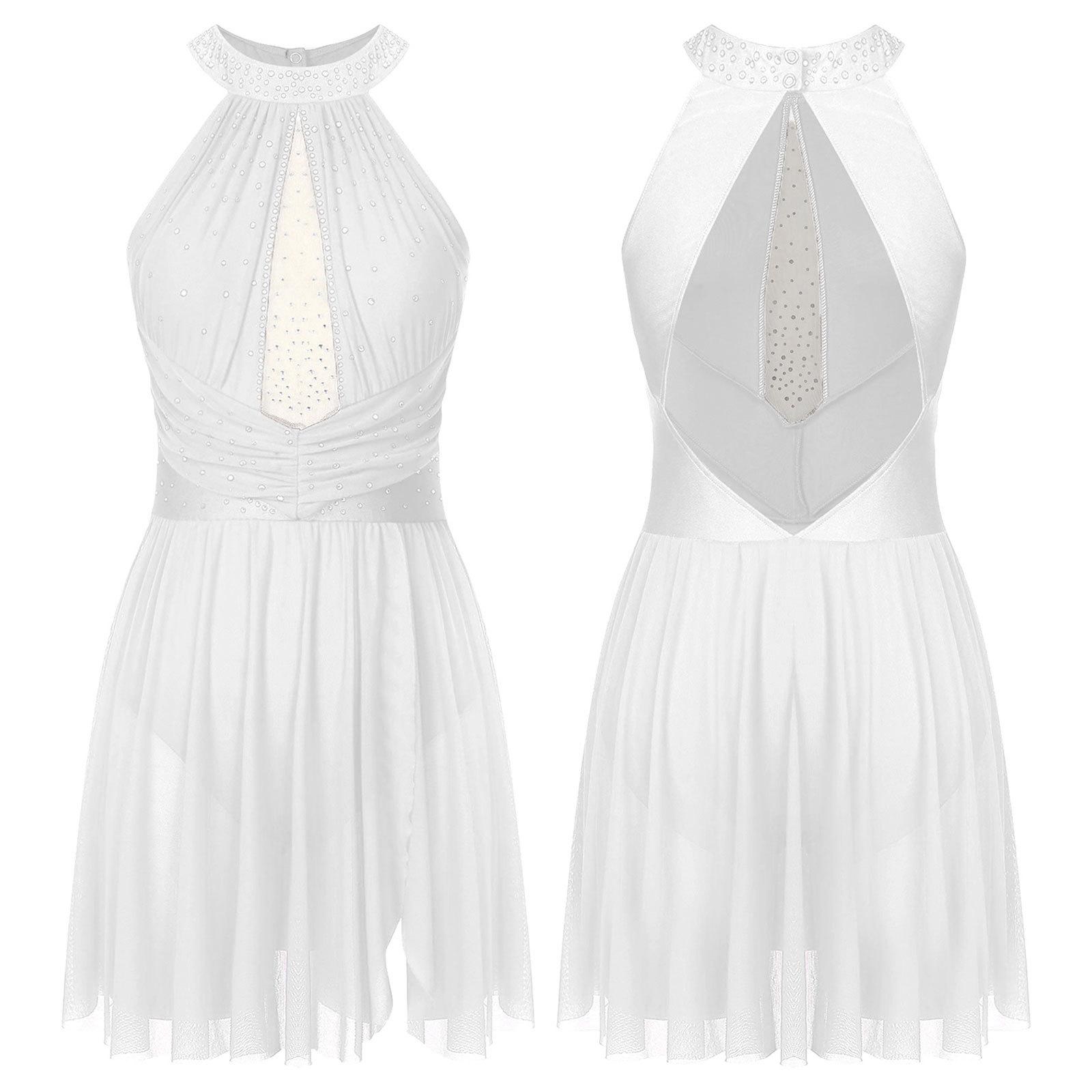 Tiaobug Vrouwen Lyrische Dans Kostuum Jurk Mouwloos Rugloos Hedendaagse Ballet Moderne Dans Kostuums S wit