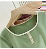 Women's Short-Sleeve Square Neck Spliced T-Shirt - Versatile Korean Style Summer Top
