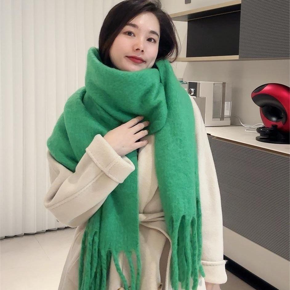 Korean Version of Versatile Solid Color Woven Mohair Scarf Women's Autumn and Winter Atmosphere Warm, Increase Thickened Scarf Student Tide