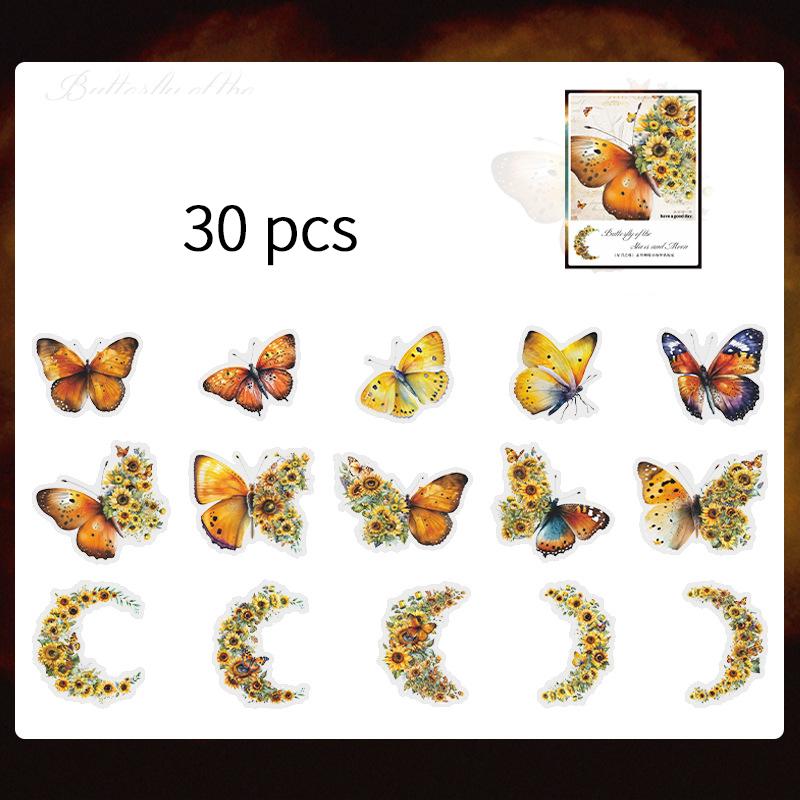 30 pcs/pack Vintage Butterfly PET Stickers Creativity Decorative Hand Account Scrapbooking Junk Journal Supplies
