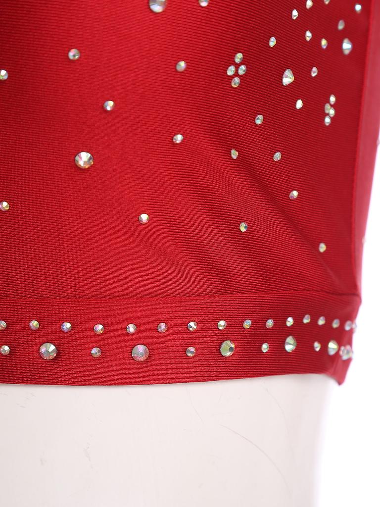 Damen Zeitgenössischer Tanz Top Asymmetrisch Transparentes Mesh Langarm Buntes Strass Crop Top