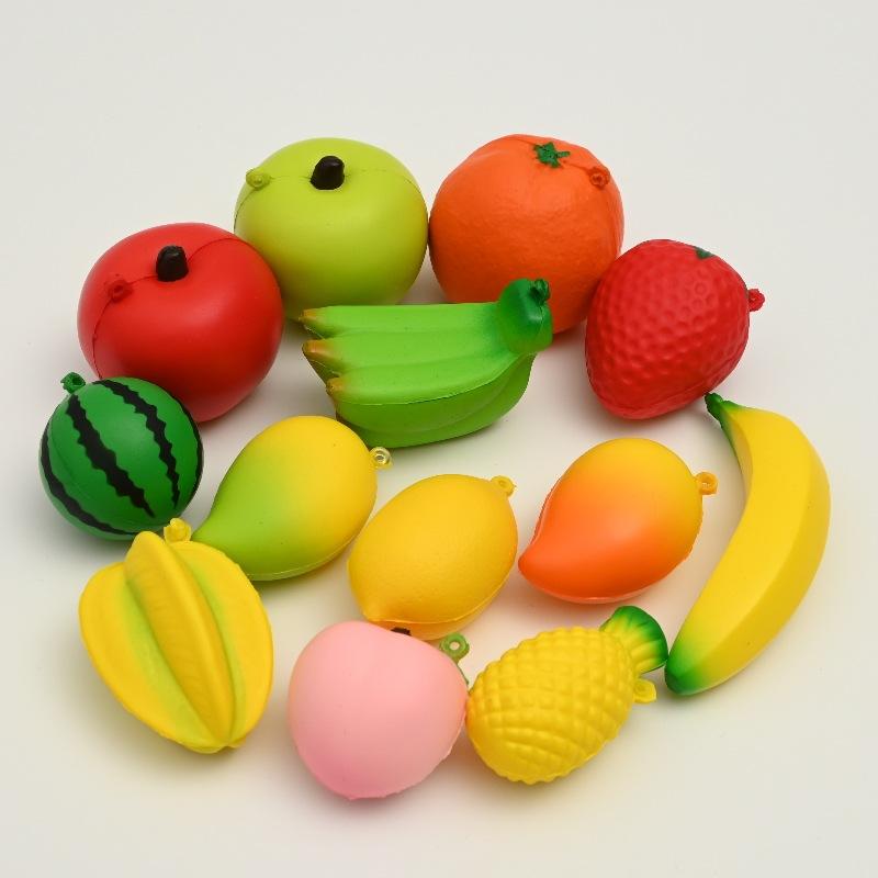 squishy soft slow rebound PU simulation fruit set decompression toy apple pinch music pendant keychain batch