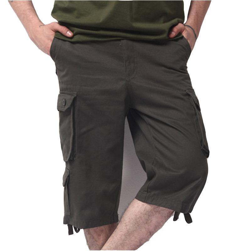 Summer Long Length Cargo Shorts Men Casual Cotton Hot Breeches Baggy Multi Pocket Wear Resistant Capri Tactical Work Shorts