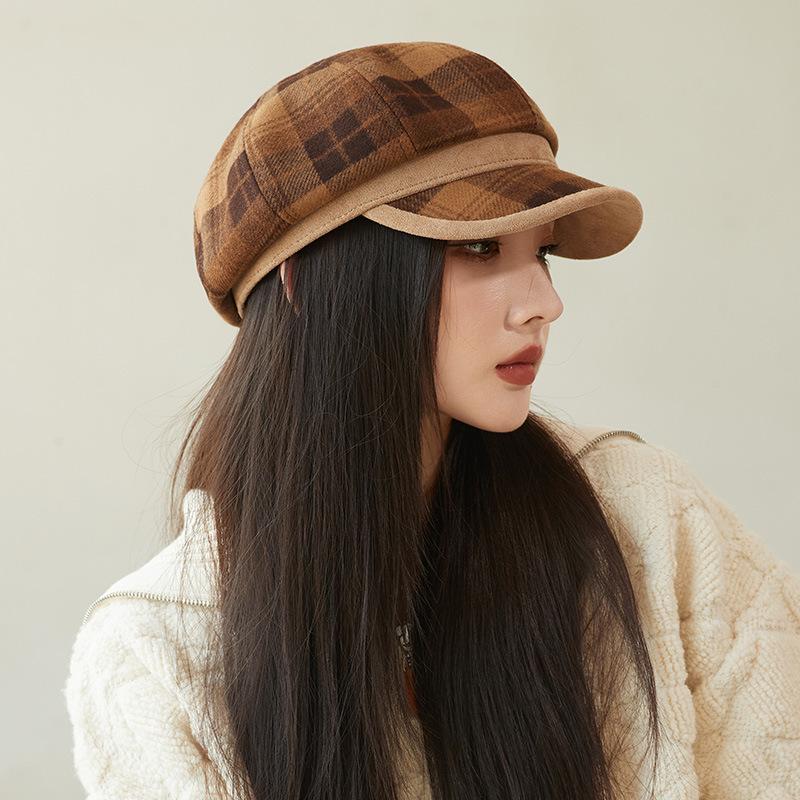 

Женская кепка Newsboy в британскую клетку 2024 года: Восьмиугольная шляпа в стиле ретро с беретом, открывающим лицо, на осень Recommended Head Circumference: 54-59 cm света кофе