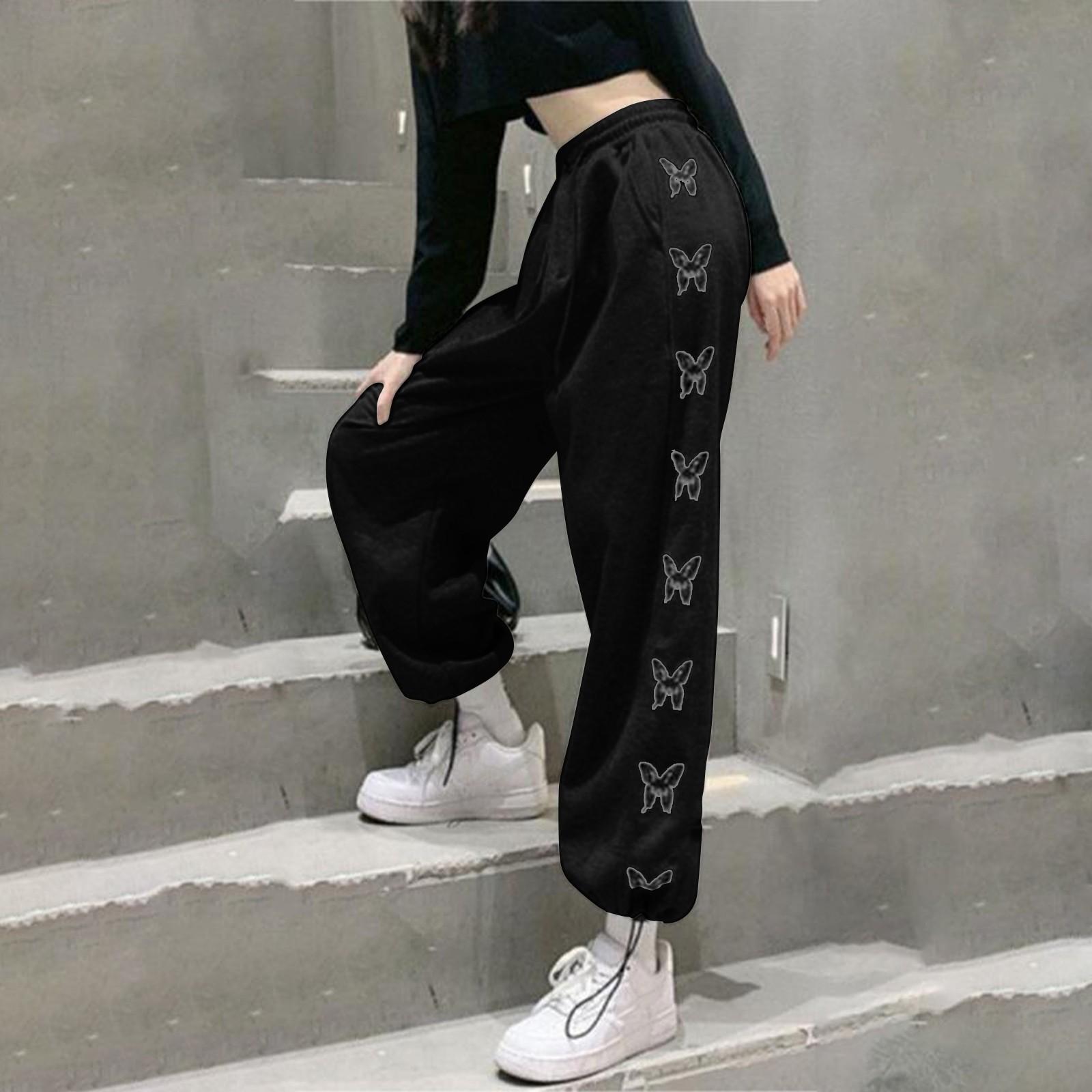 

Женские модные свободные повседневные брюки-харлан с принтом бабочек для мужчин и женщин XL чёрный