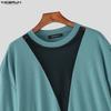 INCERUN Sommer Herren Kurzarm Netz Durchsichtig Patchwork Lässig Locker Oberteile T-Shirts