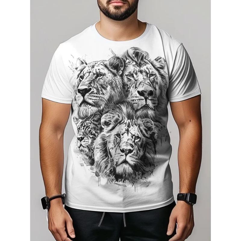 Sommartryck 3D Lös Herr Casual Trend Kortärmad Mönster Lejon T-shirt Topp