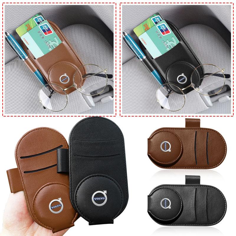 Leather Car Glasses Clip Sun Visor Multi-function Sunglasses Clip Car Styling For Volvo 240 C70 S40 S50 S60 S70 S80 S90 V40 V50 V60 V90 XC60 XC90