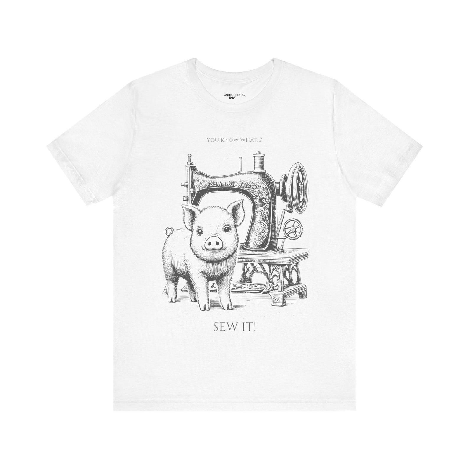 Mini Pig Sewing Machine Tee: Engraving Style Unisex T-Shirt L