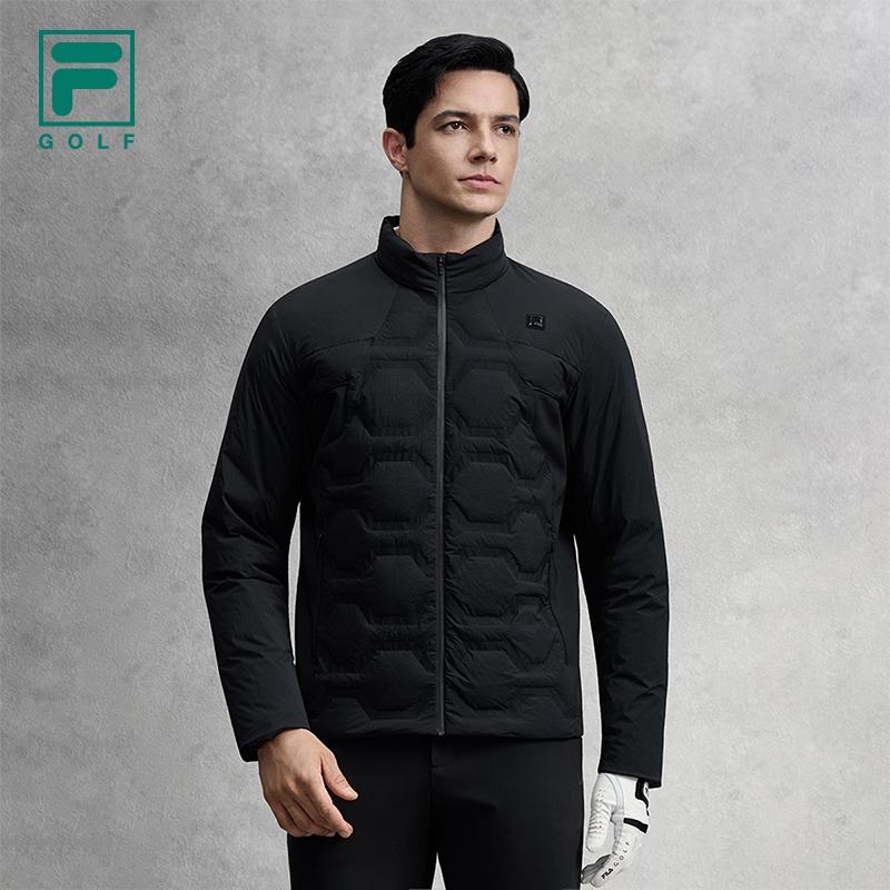 Fila Golf Series Casual Sports Simple Woven Soft Comfortable Lightweight Warm Stand Collar Down Jacket Men Outerwear Deep-Black A11M545942FBK