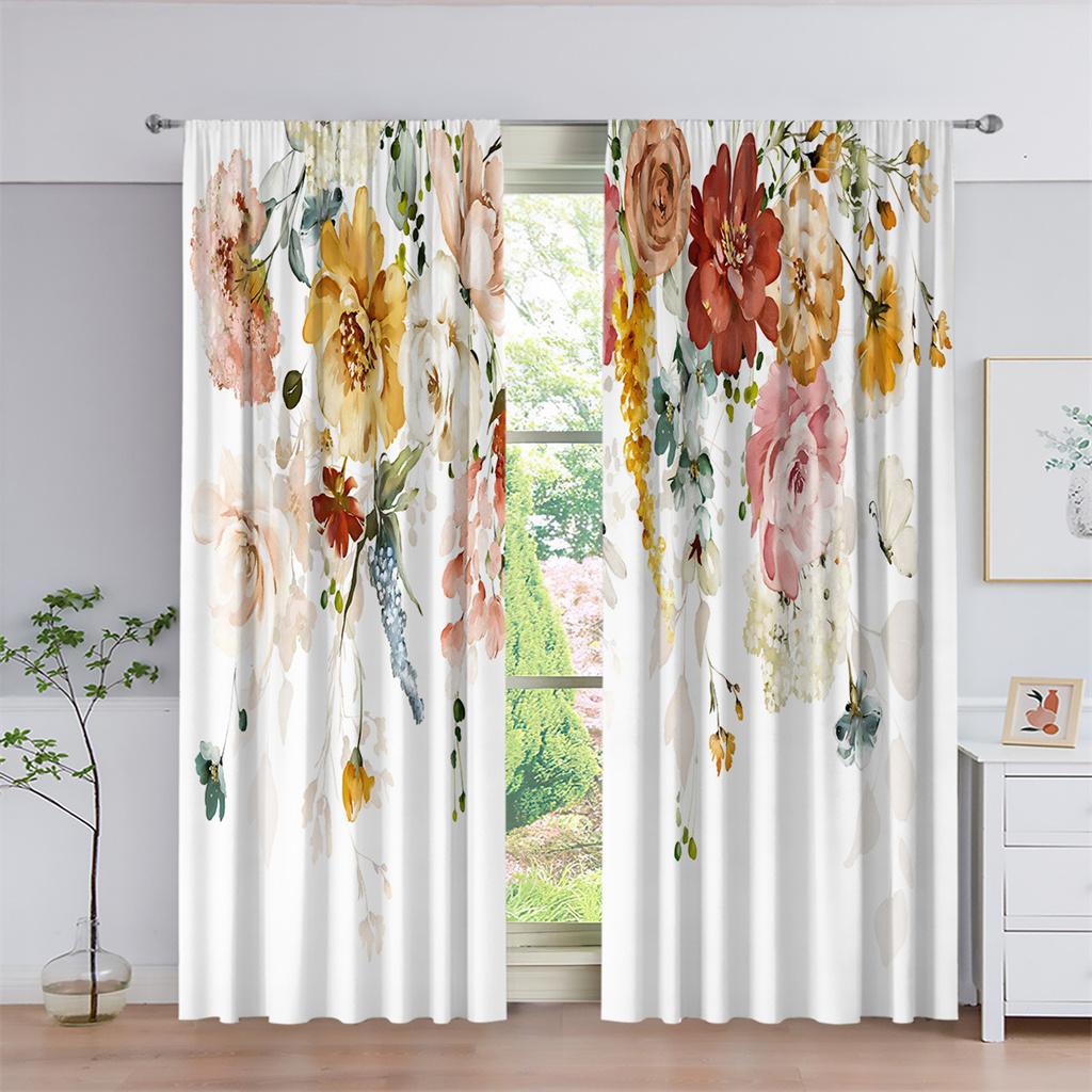 Oil Painting Style Flowers Cherry Blossom Ready-made Thin Window Curtains For KidsBedroom Living Room Bathroom Kicthen Door Hall