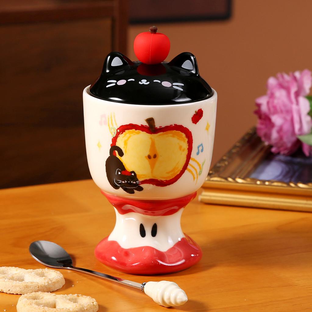 Handbemalter dreidimensionaler Apfelkern-Kelch Niedliche lustige Apfel-Katze Keramiktasse Geburtstags-Souvenir Mädchenbecher