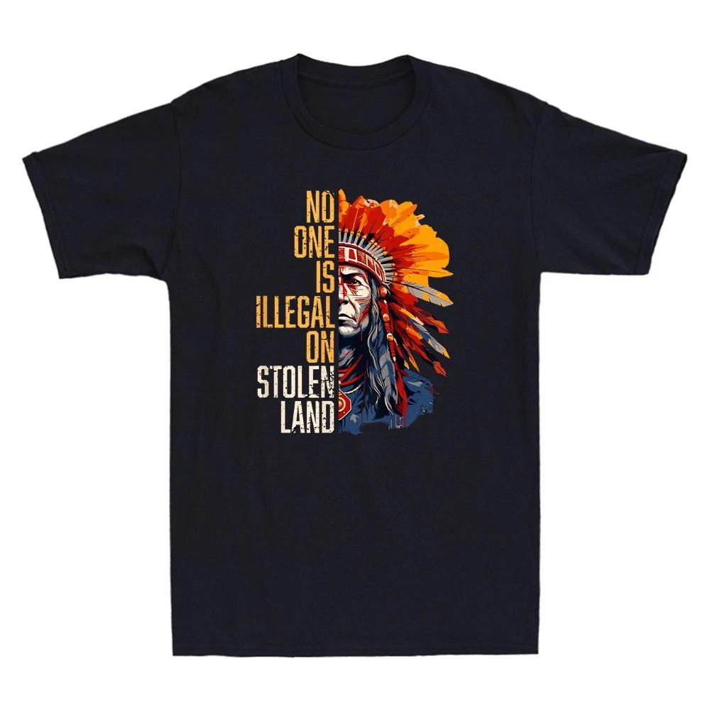 No One Is Illegal On Stolen Land Funny Indigenous Peoples Day Vintage T-Shirt M