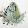Spring and summer new cotton and linen feel hanging beard tassel long scarf pixel printing polyester beautiful shawl women