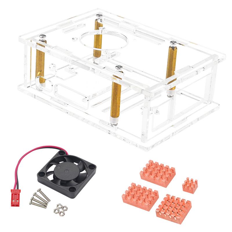 Raspberry Pi 5 Acrylic Case with Fan and Copper-Aluminum Heatsink