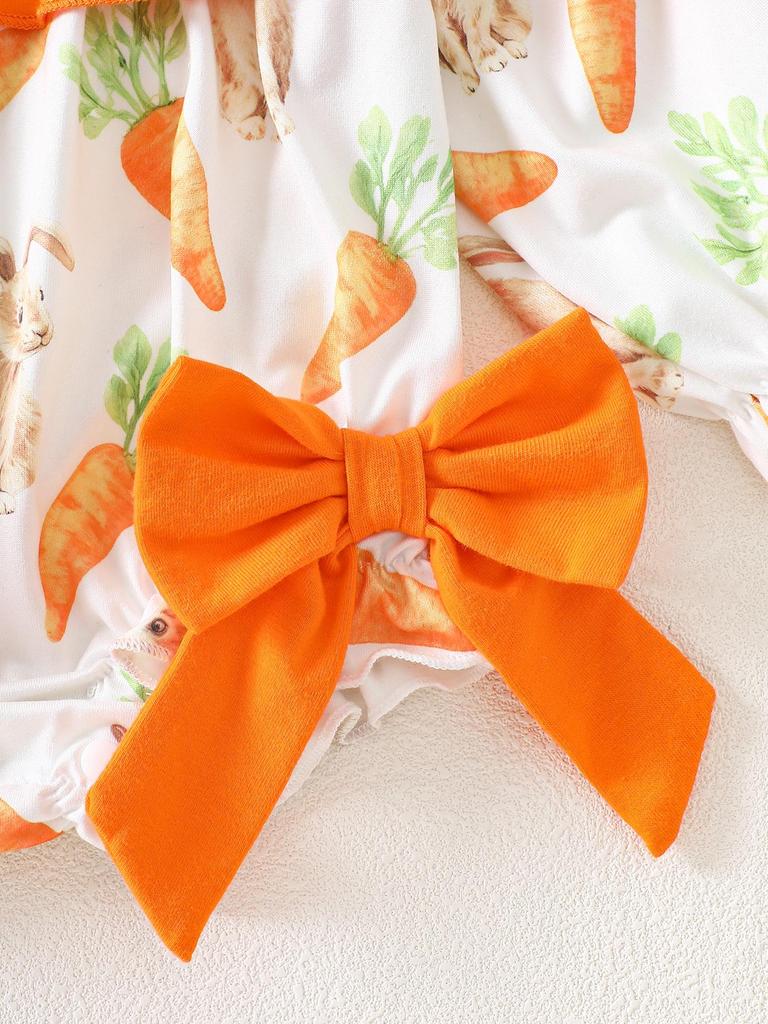 Radish Print Baby Girl Romper with Bow
